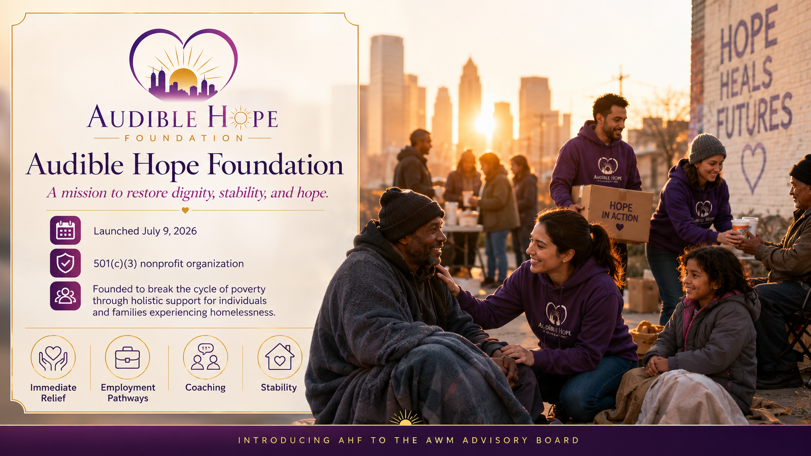 Audible Hope Foundation volunteers providing food, supplies, and support to neighbors experiencing homelessness