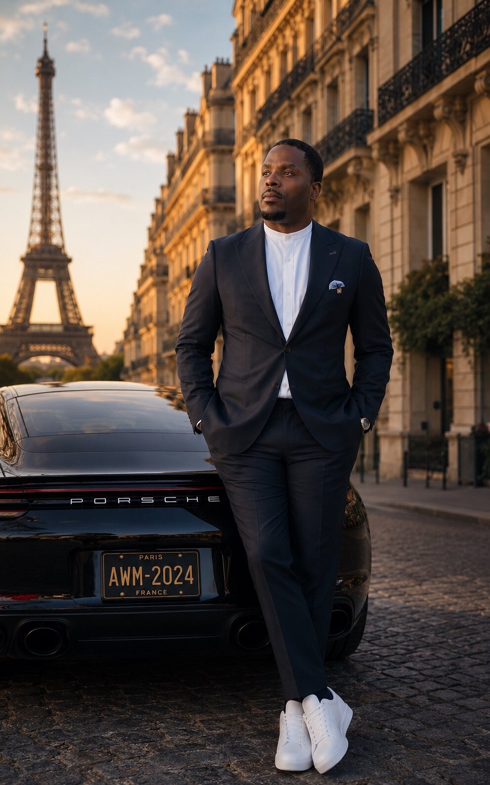 Isiah Williams in Paris with the Eiffel Tower behind him